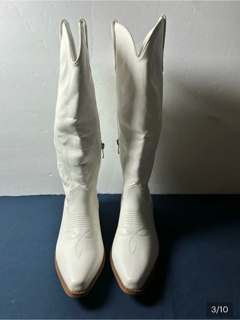 White Over-the-Knee Western Boots with Low Stacked Heel